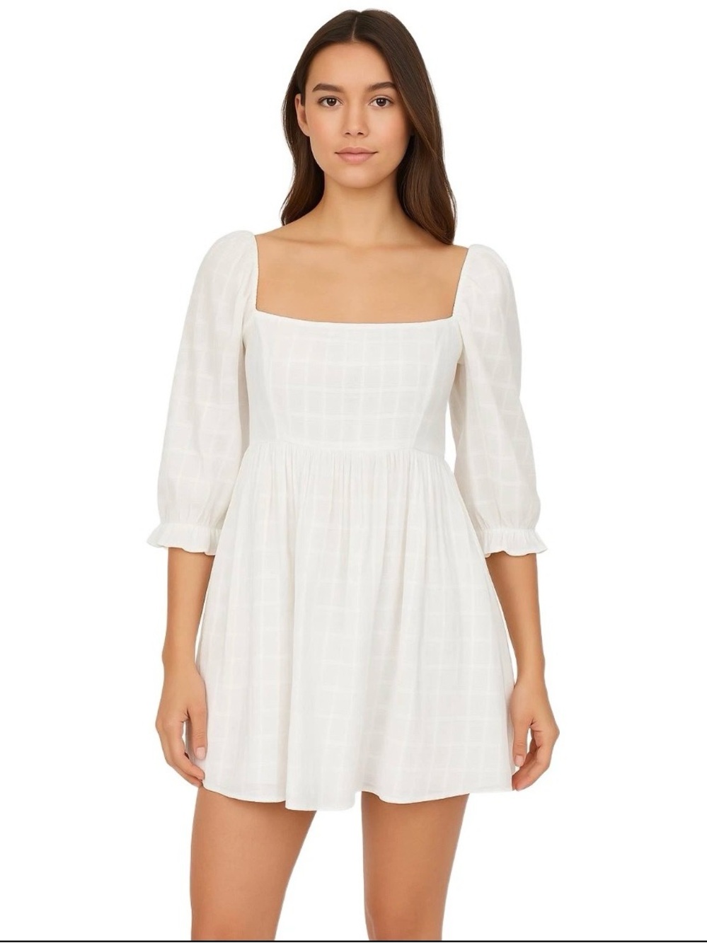 Mable white puff sleeve mini dress | Size M